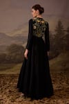 Shop_Samant Chauhan_Black Cotton, Silk Embroidery, Metallic Thread High Neck, Floral Bodice Gown _at_Aza_Fashions