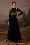 Buy_Samant Chauhan_Black Cotton, Silk Embroidery, Metallic Thread High Neck, Floral Bodice Gown _at_Aza_Fashions