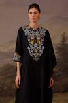 Samant Chauhan_Black Cotton, Silk Embroidery Round Neck Kaftan Dress _Online_at_Aza_Fashions