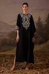 Buy_Samant Chauhan_Black Cotton, Silk Embroidery Round Neck Kaftan Dress _at_Aza_Fashions