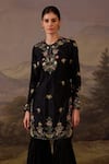 Samant Chauhan_Black Cotton, Silk Embroidery Round Neck, Keyhole Floral Kurta And Gharara Set _Online_at_Aza_Fashions