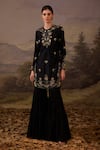 Buy_Samant Chauhan_Black Cotton, Silk Embroidery Round Neck, Keyhole Floral Kurta And Gharara Set _at_Aza_Fashions