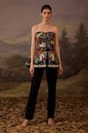 Buy_Samant Chauhan_Black Cotton, Silk Embroidery Bandeau Floral Pattern Strapless Top And Pant Set _at_Aza_Fashions