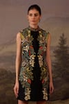 Samant Chauhan_Black Cotton, Silk Embroidery High Neck Floral Mini Dress _Online_at_Aza_Fashions