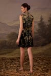 Shop_Samant Chauhan_Black Cotton, Silk Embroidery High Neck Floral Mini Dress _at_Aza_Fashions