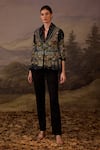 Buy_Samant Chauhan_Black Cotton, Silk Embroidery Open Neck Floral Jacket And Pant Set _at_Aza_Fashions