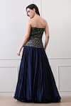 Shop_Samant Chauhan_Navy Cotton, Silk Embroidery, Metallic Thread Bandeau Neck Floral Corset Dress _at_Aza_Fashions