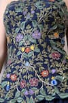Samant Chauhan_Navy Cotton, Silk Embroidery, Metallic Thread Bandeau Neck Floral Corset Dress _at_Aza_Fashions