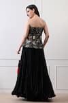 Shop_Samant Chauhan_Black Cotton, Silk Embroidery, Beads Bandeau Neck Corset With Flared Skirt _at_Aza_Fashions