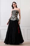 Buy_Samant Chauhan_Black Cotton, Silk Embroidery, Beads Bandeau Neck Corset With Flared Skirt _Online_at_Aza_Fashions