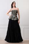Shop_Samant Chauhan_Black Cotton, Silk Embroidery, Beads Bandeau Neck Corset With Flared Skirt _Online_at_Aza_Fashions