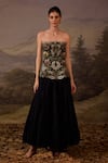 Buy_Samant Chauhan_Black Cotton, Silk Embroidery, Beads Bandeau Neck Corset With Flared Skirt _at_Aza_Fashions