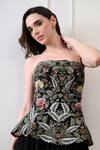 Buy_Samant Chauhan_Black Cotton, Silk Embroidery, Beads Bandeau Neck Corset With Flared Skirt 