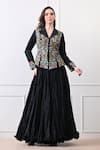 Buy_Samant Chauhan_Black Cotton, Silk Embroidery, Metallic Thread, Floral Jacket And Skirt Set _at_Aza_Fashions