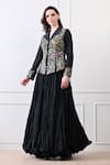 Samant Chauhan_Black Cotton, Silk Embroidery, Metallic Thread, Floral Jacket And Skirt Set _Online_at_Aza_Fashions