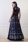 Shop_Samant Chauhan_Blue Cotton, Silk Embroidery V-neck, Mandarin Collar Floral Gown _at_Aza_Fashions