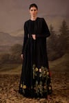 Buy_Samant Chauhan_Black Cotton, Silk Embroidery Round Neck Flared Anarkali _at_Aza_Fashions