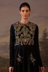 Samant Chauhan_Black Cotton, Silk Embroidery Round Neck Floral Anarkali Gown _Online_at_Aza_Fashions