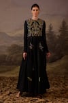 Buy_Samant Chauhan_Black Cotton, Silk Embroidery Round Neck Floral Anarkali Gown _at_Aza_Fashions