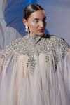 Buy_Samant Chauhan_Off White Net, Cotton Embroidery, Sequins, Stones High Neck Kaftan Gown _Online_at_Aza_Fashions