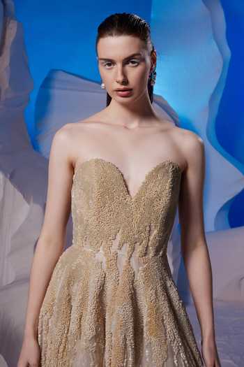 Shop_Samant Chauhan_Ivory Organza, Silk, Cotton Sequins, Embroidery Sweetheart Textured Tube Gown _Online_at_Aza_Fashions