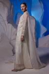 Samant Chauhan_Ivory Organza, Silk Embroidery, Sequins, Beads V-neck Kurta _Online_at_Aza_Fashions