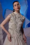 Samant Chauhan_Ivory Cotton, Net Sequins, Beads, Fabric Flowers Embroidered Sleeveless Gown _Online_at_Aza_Fashions