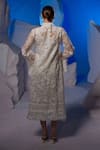 Shop_Samant Chauhan_Ivory Cotton, Organza Embroidery, Tassels Collared Floral Kurta _at_Aza_Fashions