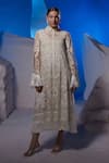 Buy_Samant Chauhan_Ivory Cotton, Organza Embroidery, Tassels Collared Floral Kurta _at_Aza_Fashions