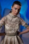 Samant Chauhan_Ivory Cotton, Organza, Silk Embroidery High Neck Winter Landscape Gown _Online_at_Aza_Fashions