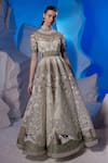 Buy_Samant Chauhan_Ivory Cotton, Organza, Silk Embroidery High Neck Winter Landscape Gown _at_Aza_Fashions