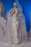 Buy Samant Chauhan Ivory Organza, Cotton, Silk Beads, Embroidery High Neck, Maxi Dress With Cape at Aza Fashions Buy_Samant Chauhan_Ivory Organza, Cotton, Silk Beads, Embroidery High Neck, Maxi Dress With Cape _at_Aza_Fashions