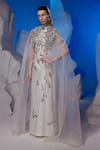 Samant Chauhan Ivory Organza, Cotton, Silk Beads, Embroidery High Neck, Maxi Dress With Cape Online at Aza Fashions Samant Chauhan_Ivory Organza, Cotton, Silk Beads, Embroidery High Neck, Maxi Dress With Cape _Online_at_Aza_Fashions