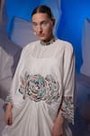 Buy_Samant Chauhan_Ivory Cotton, Silk Embroidery High Neck Cowl Maxi Dress _Online_at_Aza_Fashions