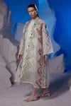 Samant Chauhan_Ivory Cotton, Silk, Organza Embroidery Round Geometric Midi Dress And Jacket Set _Online_at_Aza_Fashions