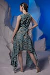 Shop_Samant Chauhan_Green Organza, Silk High Neck Abstract Pattern Asymmetric Dress _at_Aza_Fashions
