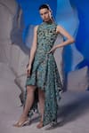 Buy_Samant Chauhan_Green Organza, Silk High Neck Abstract Pattern Asymmetric Dress _at_Aza_Fashions