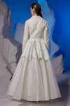 Shop_Samant Chauhan_Off White Organza, Cotton, Silk Embroidery V-neck, Peplum Top And Skirt Set _at_Aza_Fashions