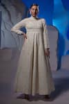 Buy_Samant Chauhan_Off White Cotton, Silk Embroidery, Sequins Mandarin High Neck Full Sleeve Gown _at_Aza_Fashions