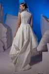 Samant Chauhan_Off White Cotton, Net, Silk Embroidery High Neck Sleeveless Gown _Online_at_Aza_Fashions