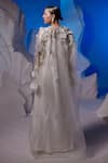 Shop_Samant Chauhan_Ivory Cotton, Silk, Organza Applique, Beads, Embroidery V-neck Floral Kaftan _at_Aza_Fashions