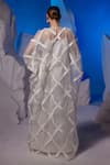 Shop_Samant Chauhan_Ivory Organza Ruffles Round Neck Criss Cross Kaftan _at_Aza_Fashions