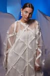 Buy_Samant Chauhan_Ivory Organza Ruffles Round Neck Criss Cross Kaftan _Online_at_Aza_Fashions