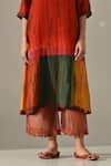 Medha_Orange Silk, Tissue Embroidery Split V-neck Panelled Tie Dye Kurta Set _at_Aza_Fashions