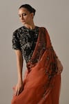 Medha_Peach Silk Organza, Cotton Sequins, Zari, Beads, Embroidery Saree With Blouse _Online_at_Aza_Fashions