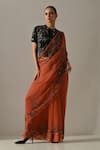 Buy_Medha_Peach Silk Organza, Cotton Sequins, Zari, Beads, Embroidery Saree With Blouse _at_Aza_Fashions