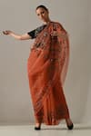 Buy_Medha_Peach Silk Organza, Cotton Sequins, Zari, Beads, Embroidery Saree With Blouse 