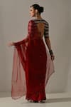 Shop Medha Red Chiffon, Silk Organza, Cotton Embroidery, Zari Textured Saree With Blouse at Aza Fashions Shop_Medha_Red Chiffon, Silk Organza, Cotton Embroidery, Zari Textured Saree With Blouse _at_Aza_Fashions