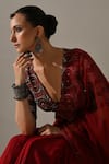 Medha Red Chiffon, Silk Organza, Cotton Embroidery, Zari Textured Saree With Blouse at Aza Fashions Medha_Red Chiffon, Silk Organza, Cotton Embroidery, Zari Textured Saree With Blouse _at_Aza_Fashions