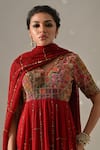 Buy_Medha_Red Chiffon, Tissue Embroidery, Sequins, Beads V-neck Hand Anarkali Pant Set _Online_at_Aza_Fashions